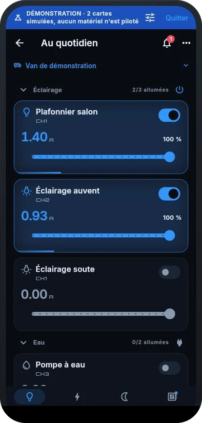 Interface officielle TinyRail affichée sur téléphone
