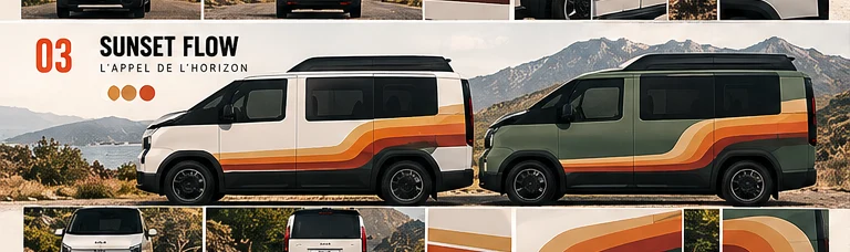 Covering Sunset Flow sur Kia PV5 — visuel conceptuel