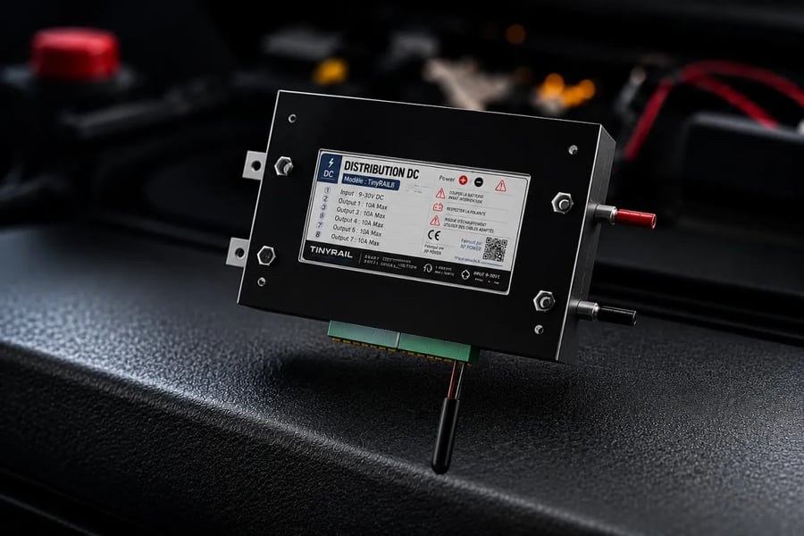 Carte TinyRail et ses connecteurs vus de dos