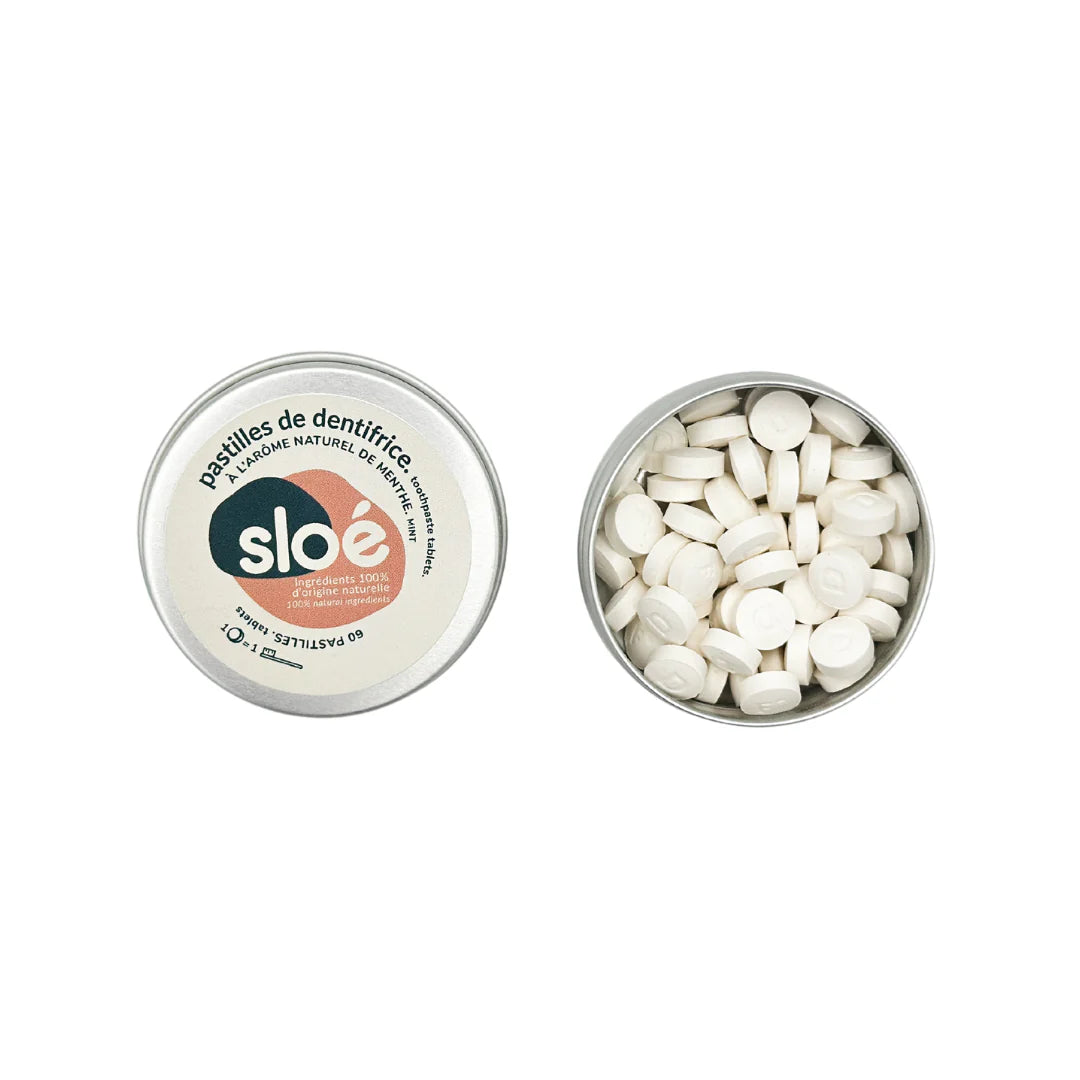 Dentifrice solide en pastilles – Sloé – 60 pastilles – Menthe ou Fraise