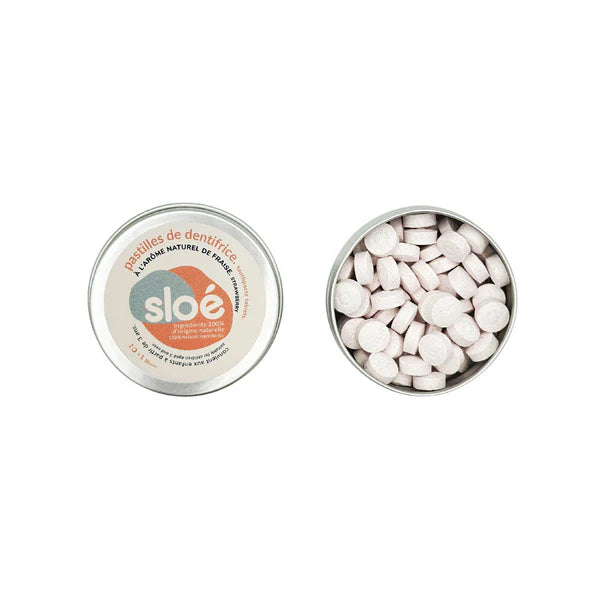 Dentifrice solide en pastilles – Sloé – 60 pastilles – Menthe ou Fraise